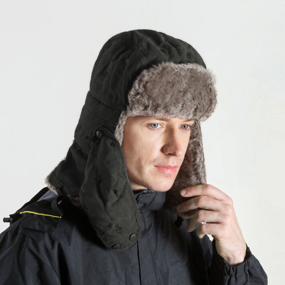 Winter Thermal Fur Lined Aviator Hat with Ear Flap Full Face Cover for Men Women