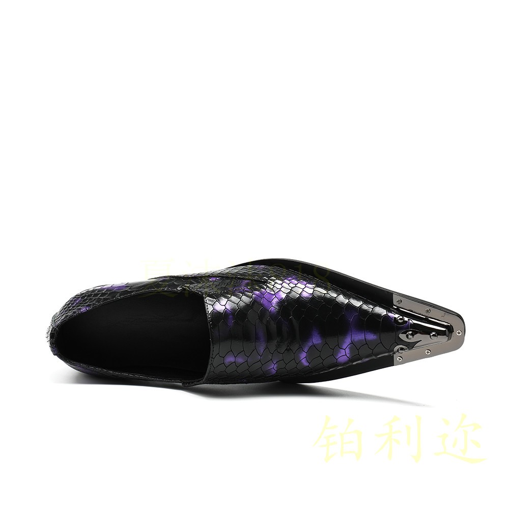 Men’s Steel Pointed Toe Shoes Loafers Snakeskin Pattern Performance Stage Show