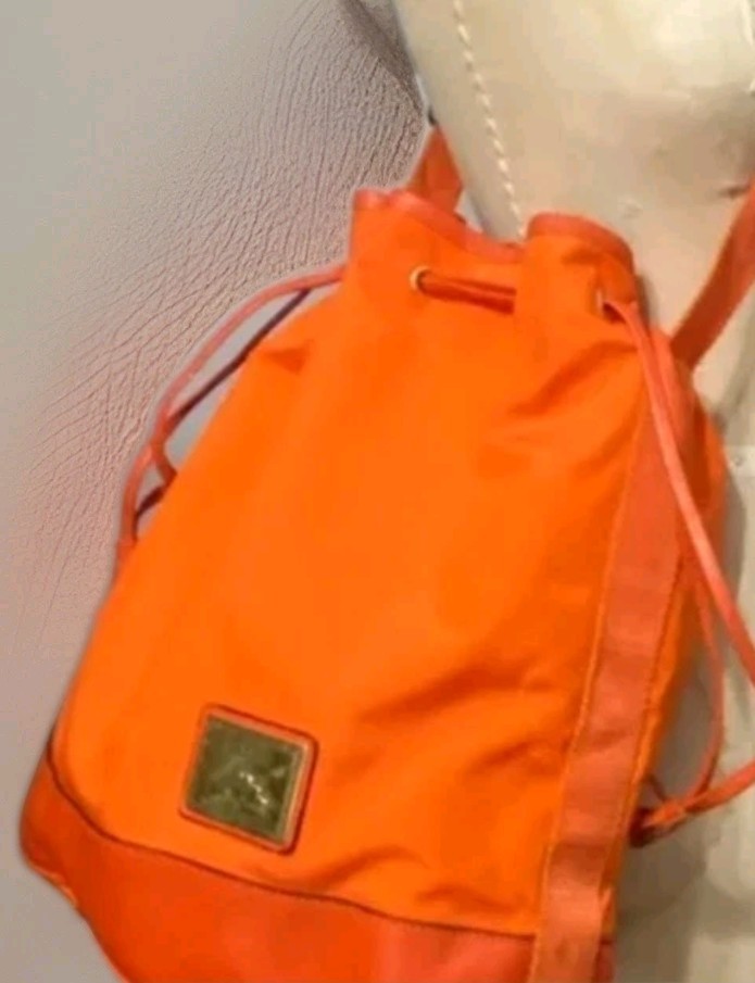 Moschino Redwall 1990s Orange Bucket, Gold Moschino Logo Strap, Leather Trim
