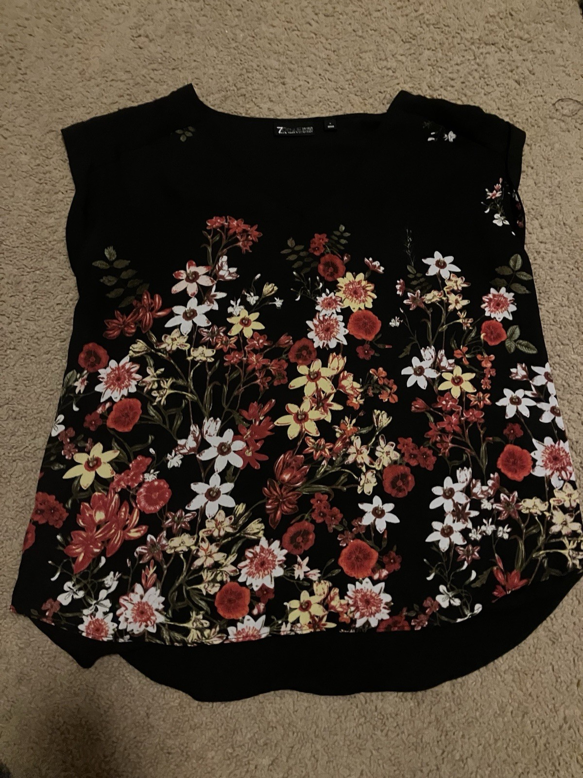 7th Avenue Women’s Floral Design Blouse with V-Neck, Sleeveless, Size S