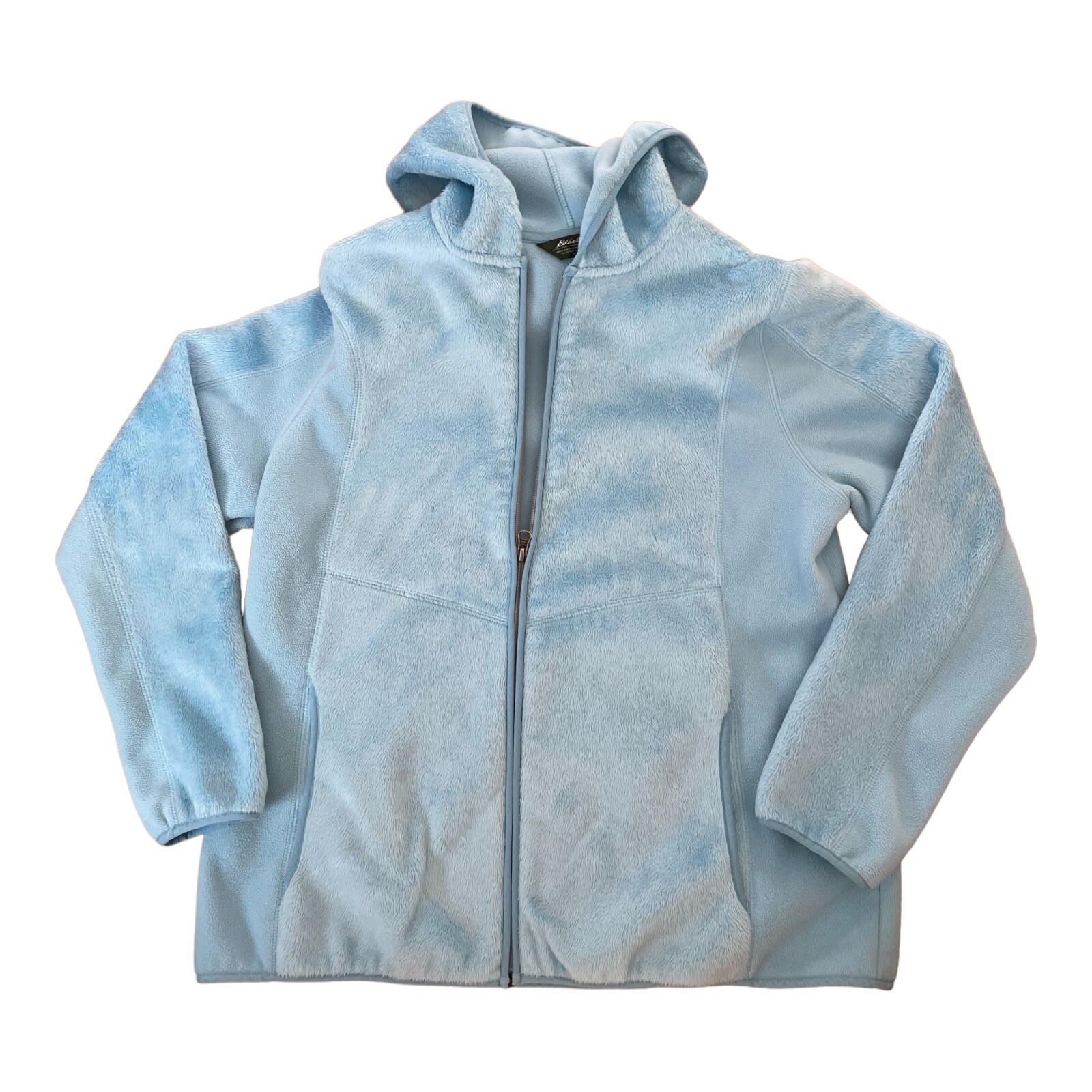 Vintage Eddie Bauer Fleece Hoodie Jacket XL Light Blue Full Zip Y2K Soft Cozy