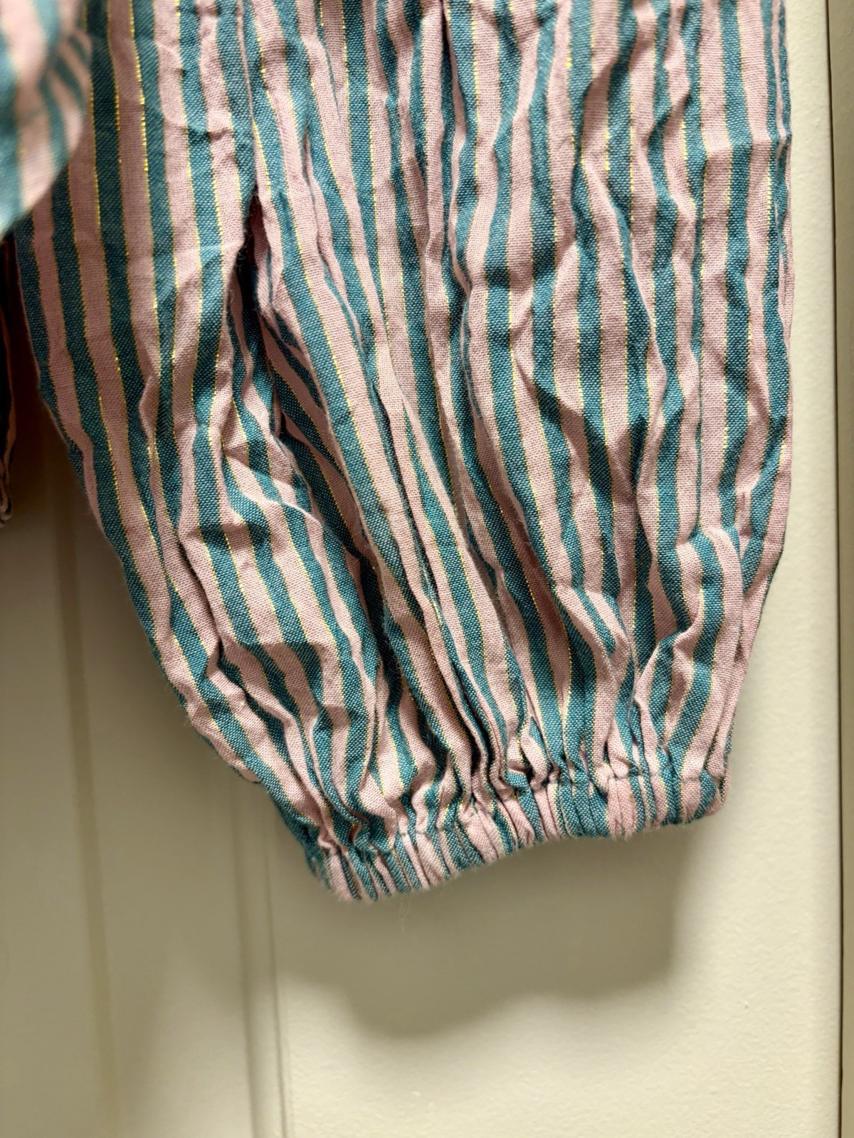 Boden Striped Metallic Quilted Shoulder Blouse Top UK 6 / US 2 Pink Teal Boho