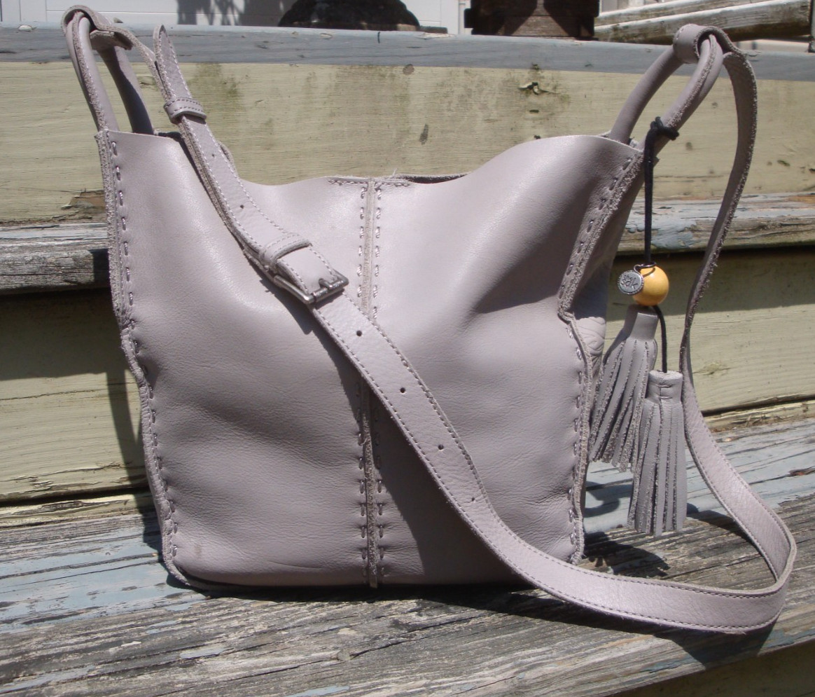 THE SAK Los Feliz Embossed Crossbody Gray Leather Boho Handbag Hippie Bag Fringe