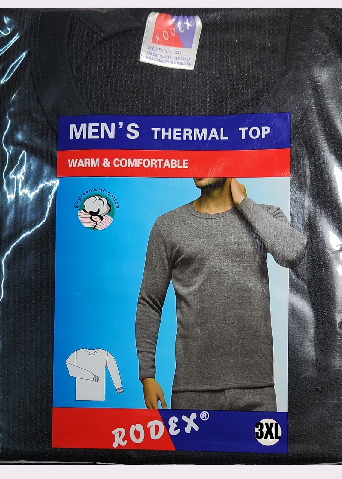 2- Pack RODEX Man’s Thermal Top Size 3XL White / Black 65% Cotton, 35%polyester