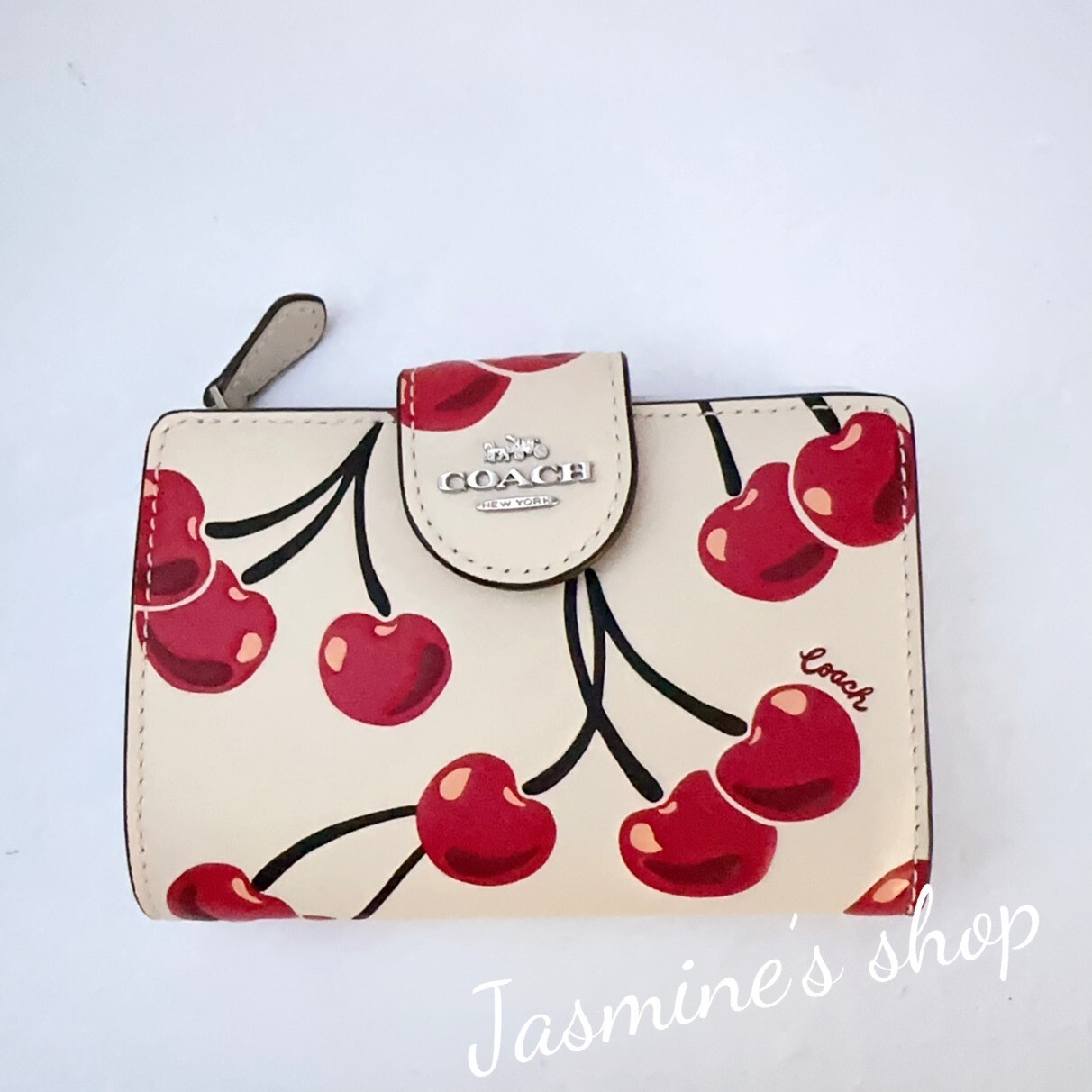 NWT Coach Medium Corner Zip Wallet In Signature With Cherry Print CZ342/CZ762
