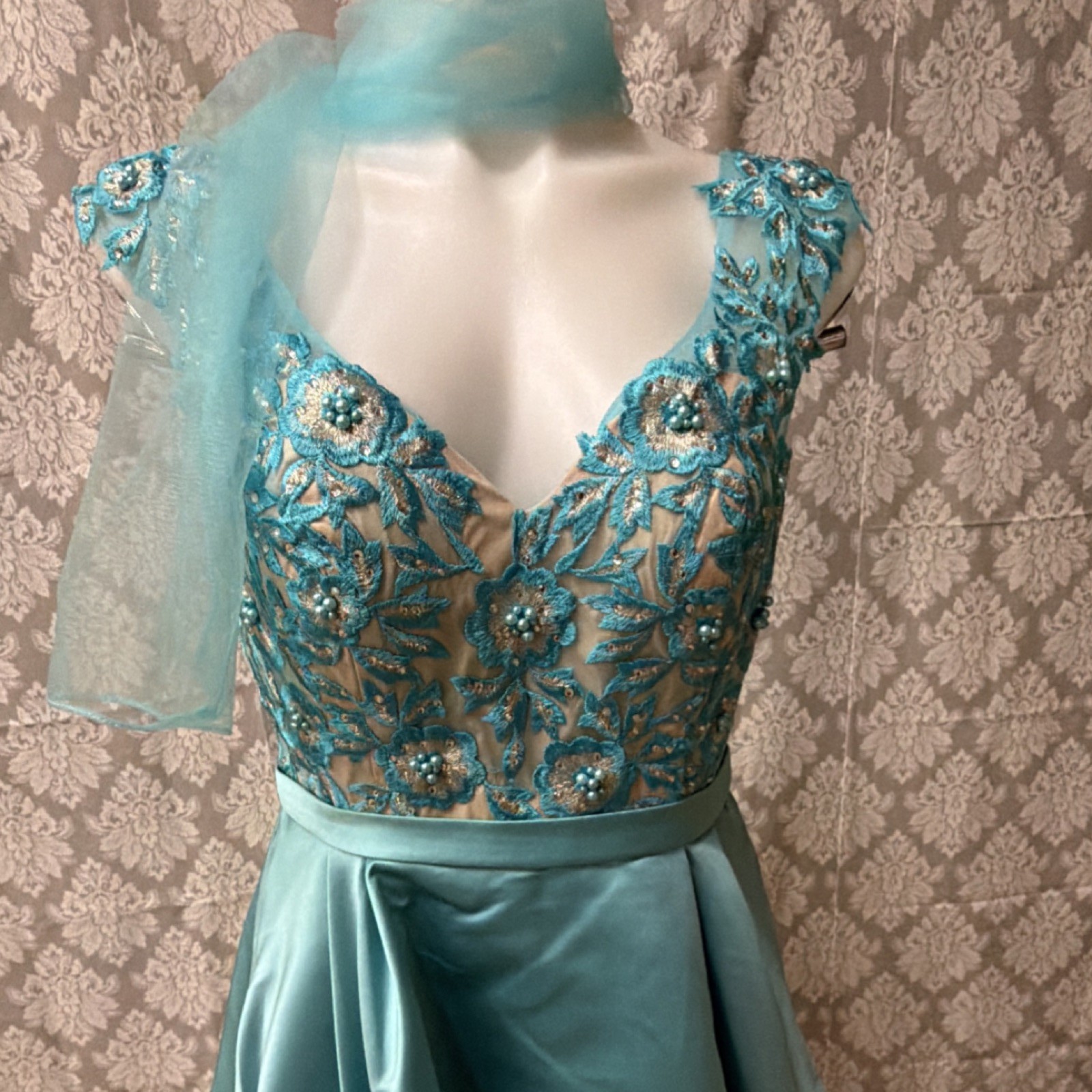 Luccilu Sky Blue Embroidered V-Neck Formal Semi Dress Size 10 Lot #8