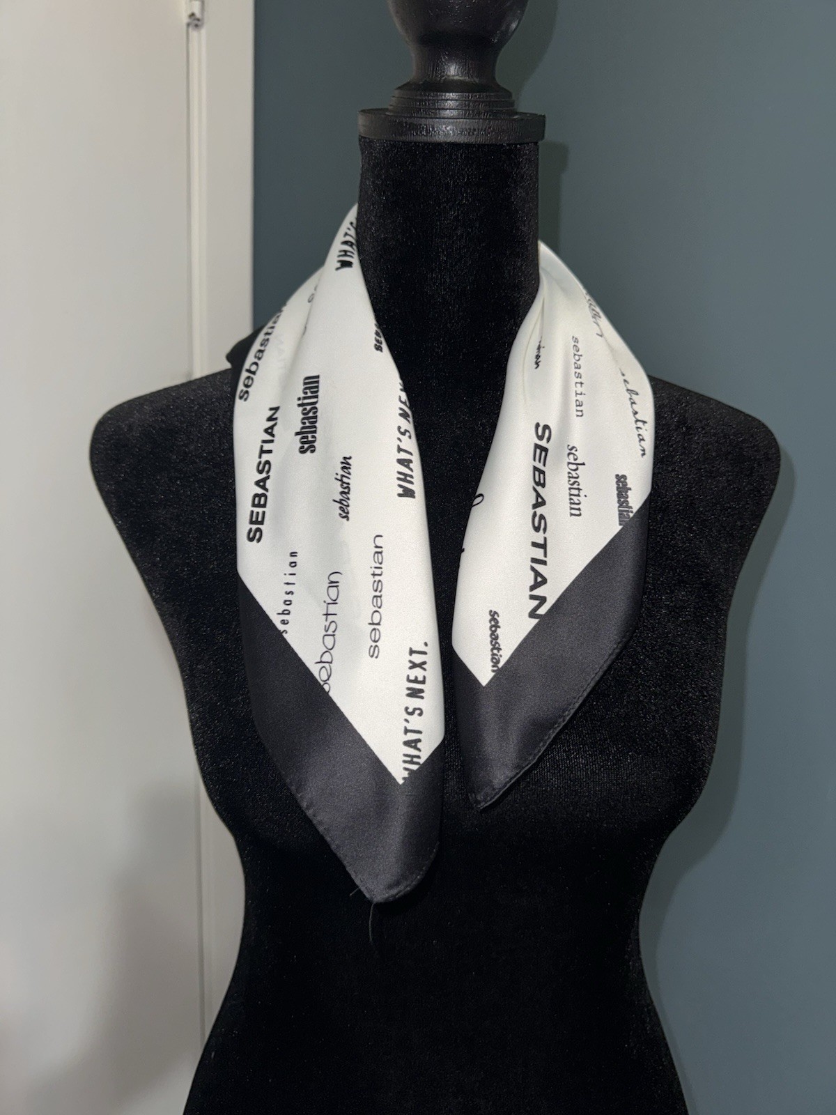 RARE Sebastian Professional Hair Care Promotional Scarf Black & White Logo