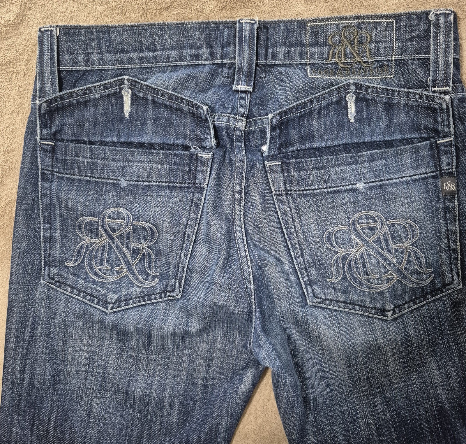 Rock & Republic Men’s Button Fly Blue Jeans Sz 33×27 Comfort Bootcut Made USA