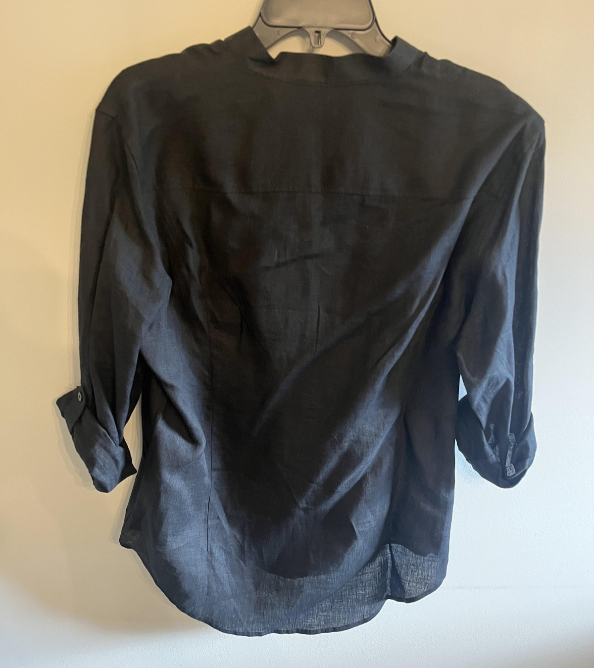 Murano Baird McNutt Shirt Mens Medium Black Linen Band Collar Long Sleeve Casual