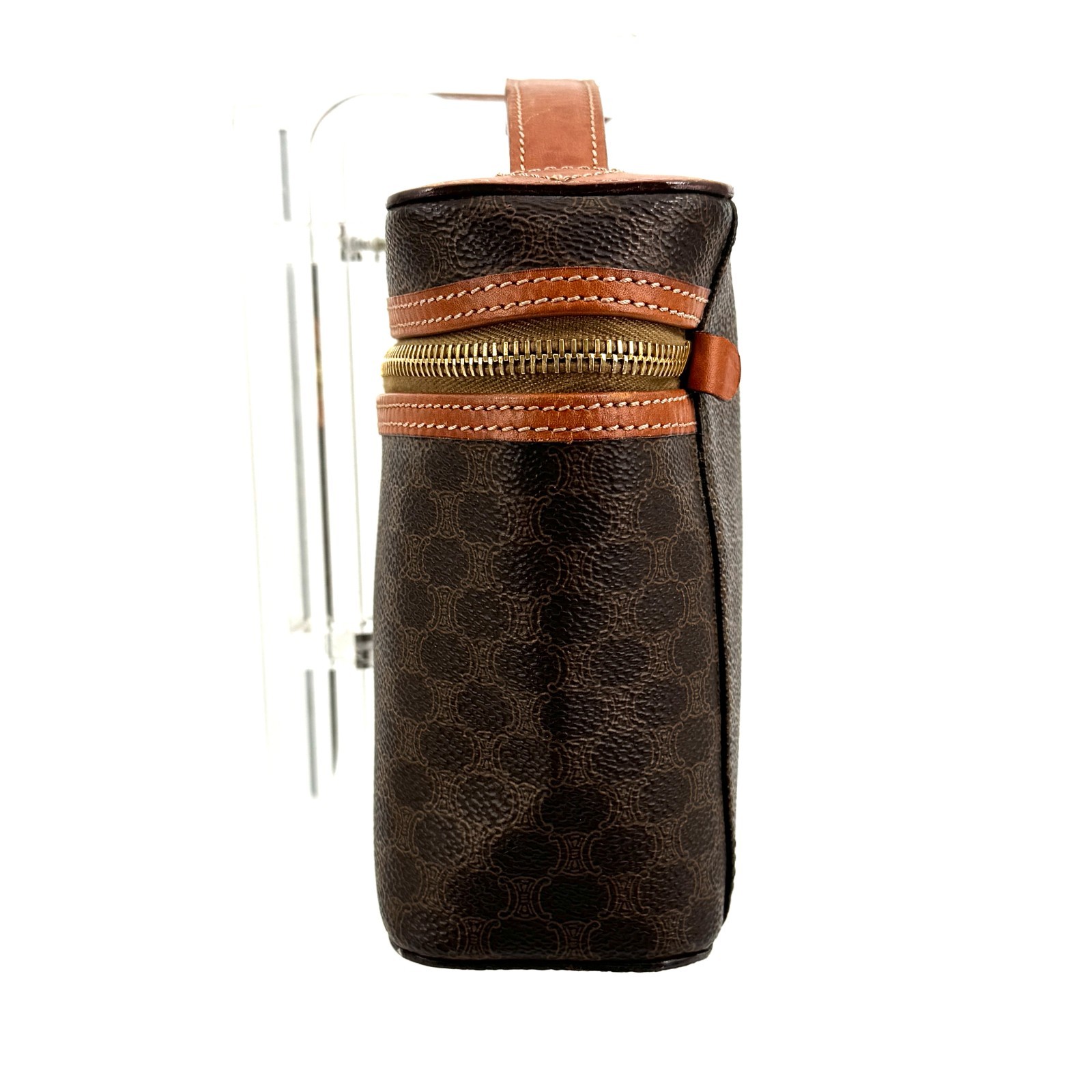 CELINE Macadam Vanity Bag Brown Cosmetic Pouch Handbag Authentic 0035