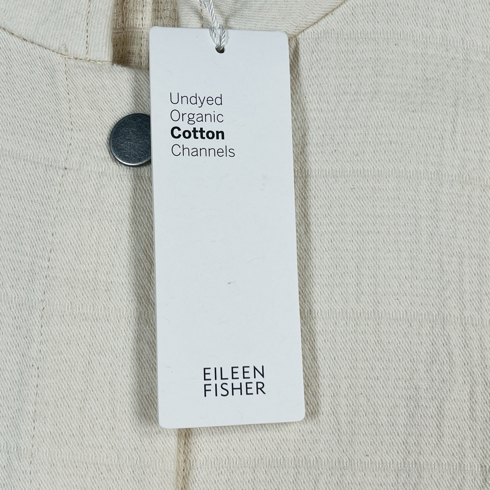 NWT Eileen Fisher Jacket S/M Undyed ECRU Organic Cotton Channels Boxy Mandarin