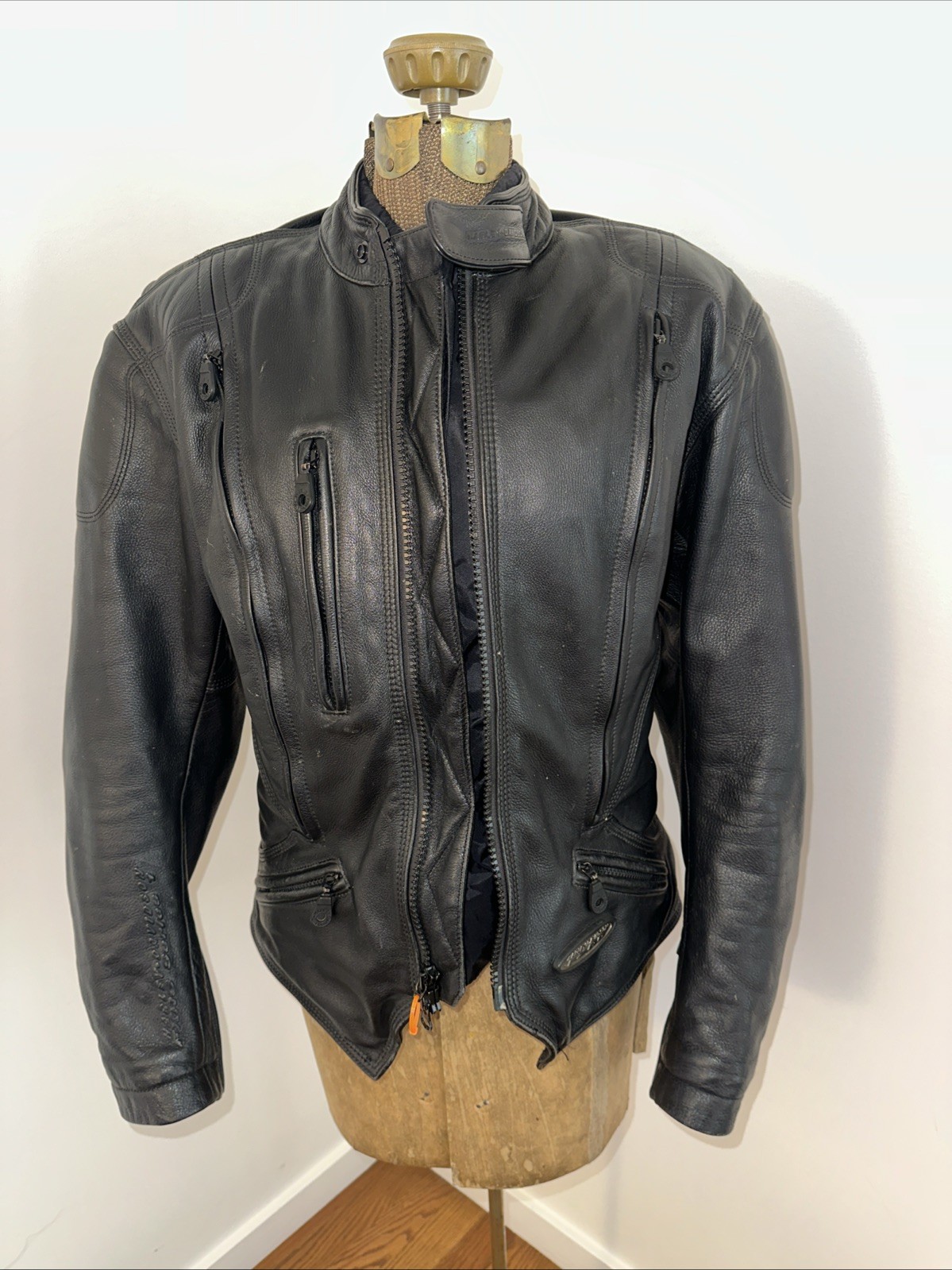 Harley Davidson FXRG Series 1 Black Leather Motorcycle Riding Jacket Size S