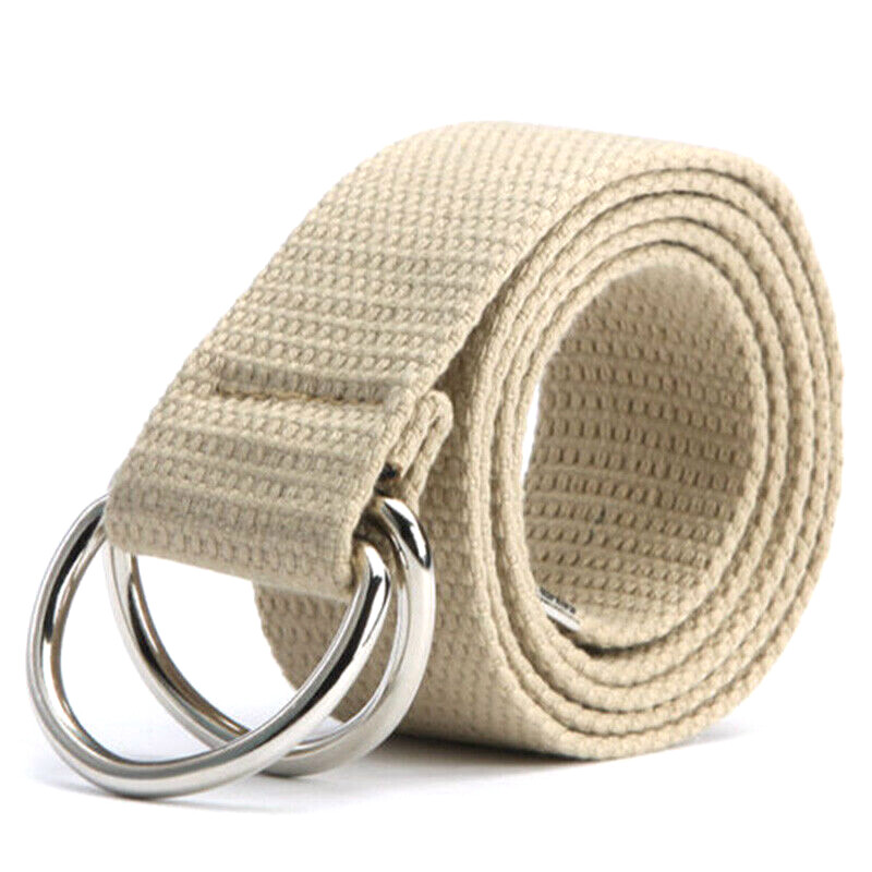 Men Women Canvas D Ring Belt Fabric Webbing Waist Belted Plain Fashion Waistband