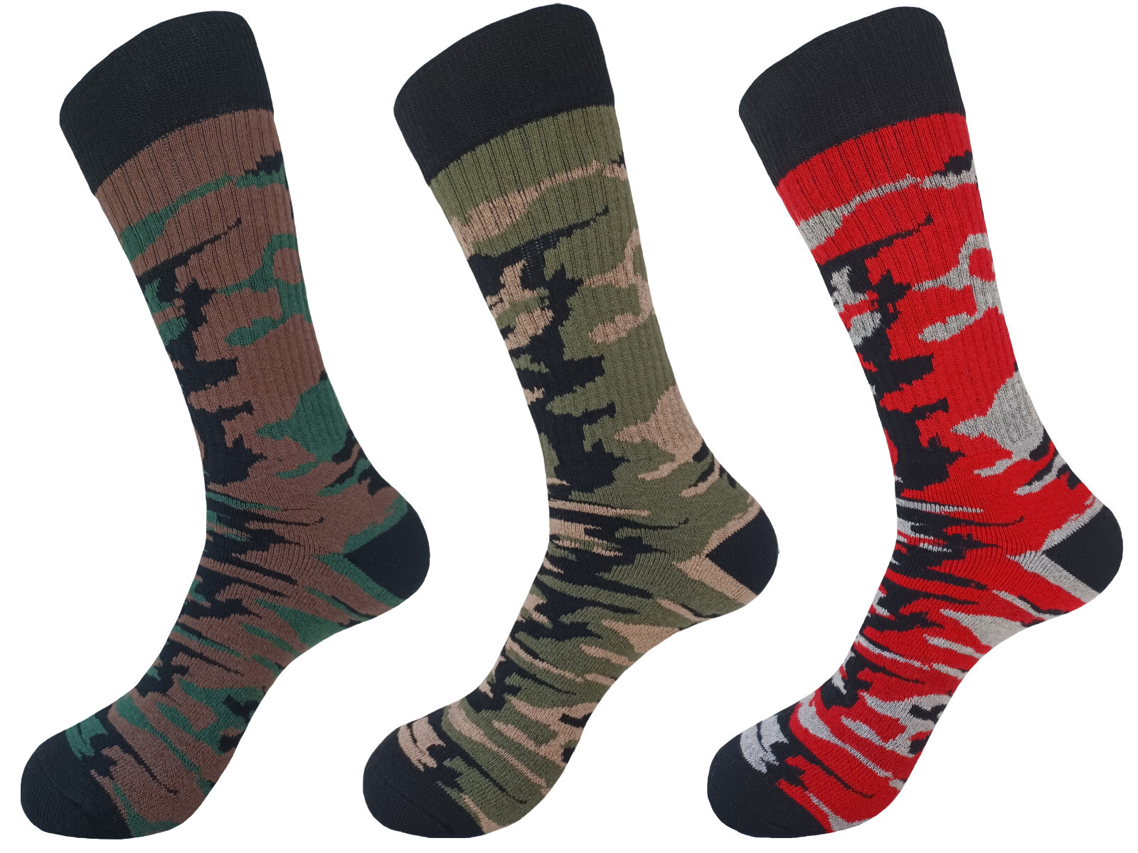 3PK COTTON CAMOUFLAGE CREW ARMY SOCKS SIZE 10-13 TRUE TO SIZE HIKING SOCKS