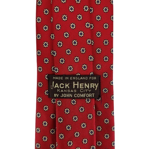 Vtg. John Comfort/Jack Henry Red 100% Silk Tie w/ White Daisies-Made in England