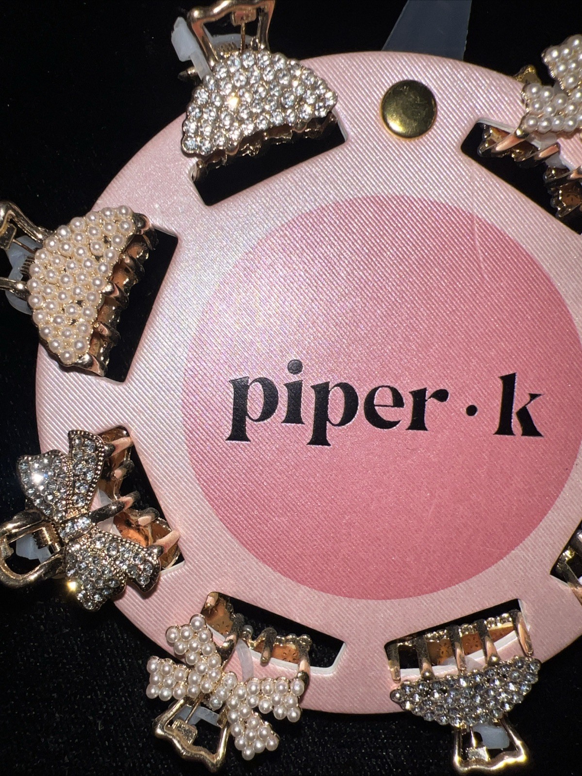 NEW piper . k – Pearl & Rhinestone Embellished Mini Claw Clips – Gold/White