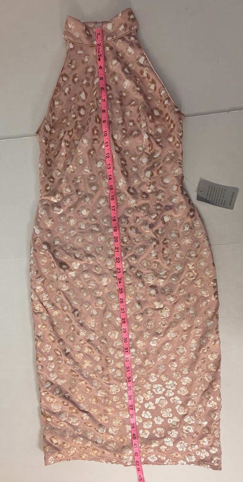 Sho by Tadashi Shoji Leopard Print Sequins Pale Rose Gold Halter Midi Dress S