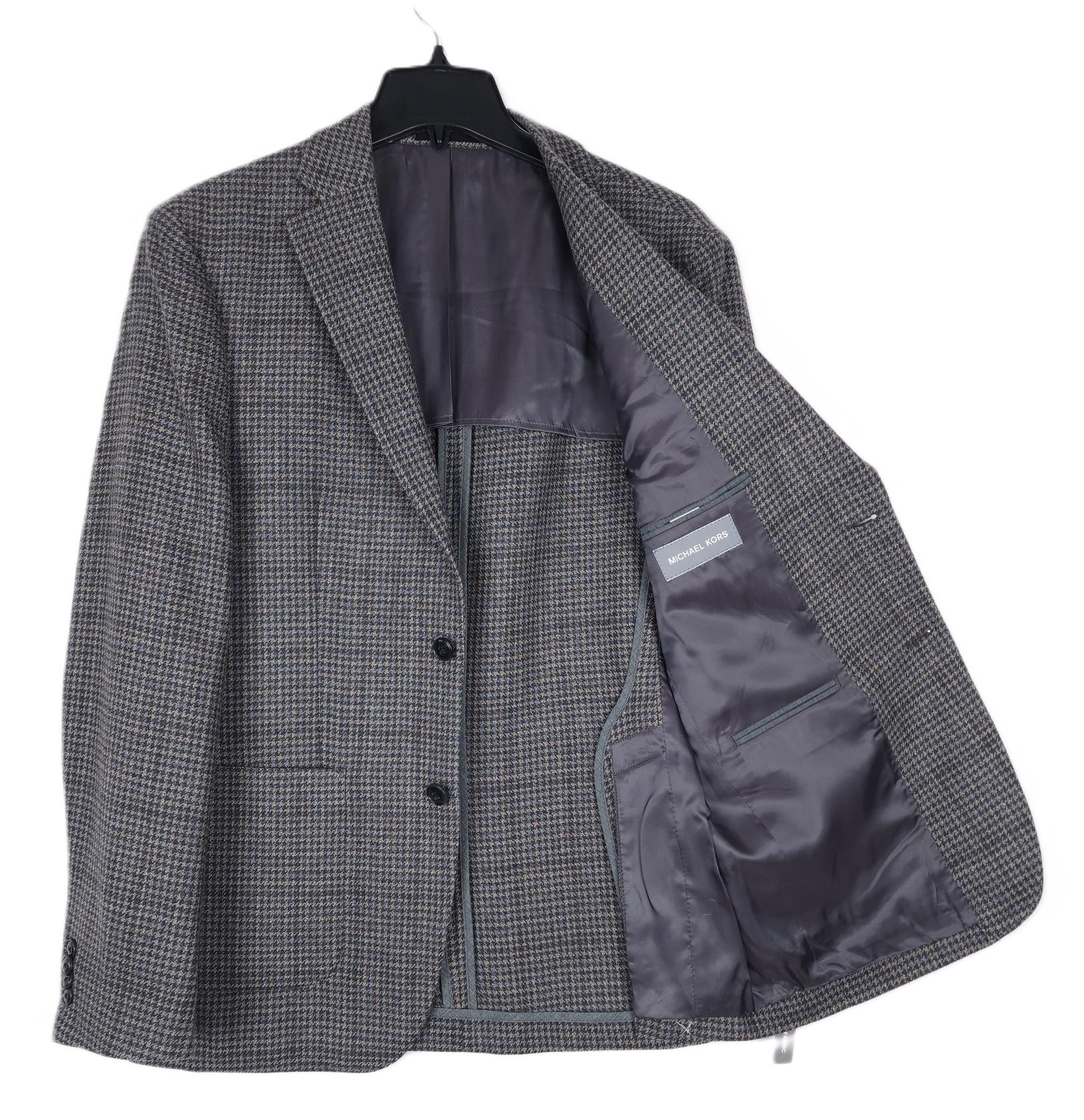 Michael Kors Mens Classic Fit Sport Coat 38R Grey Tan Houndstooth Wool Blend NWT