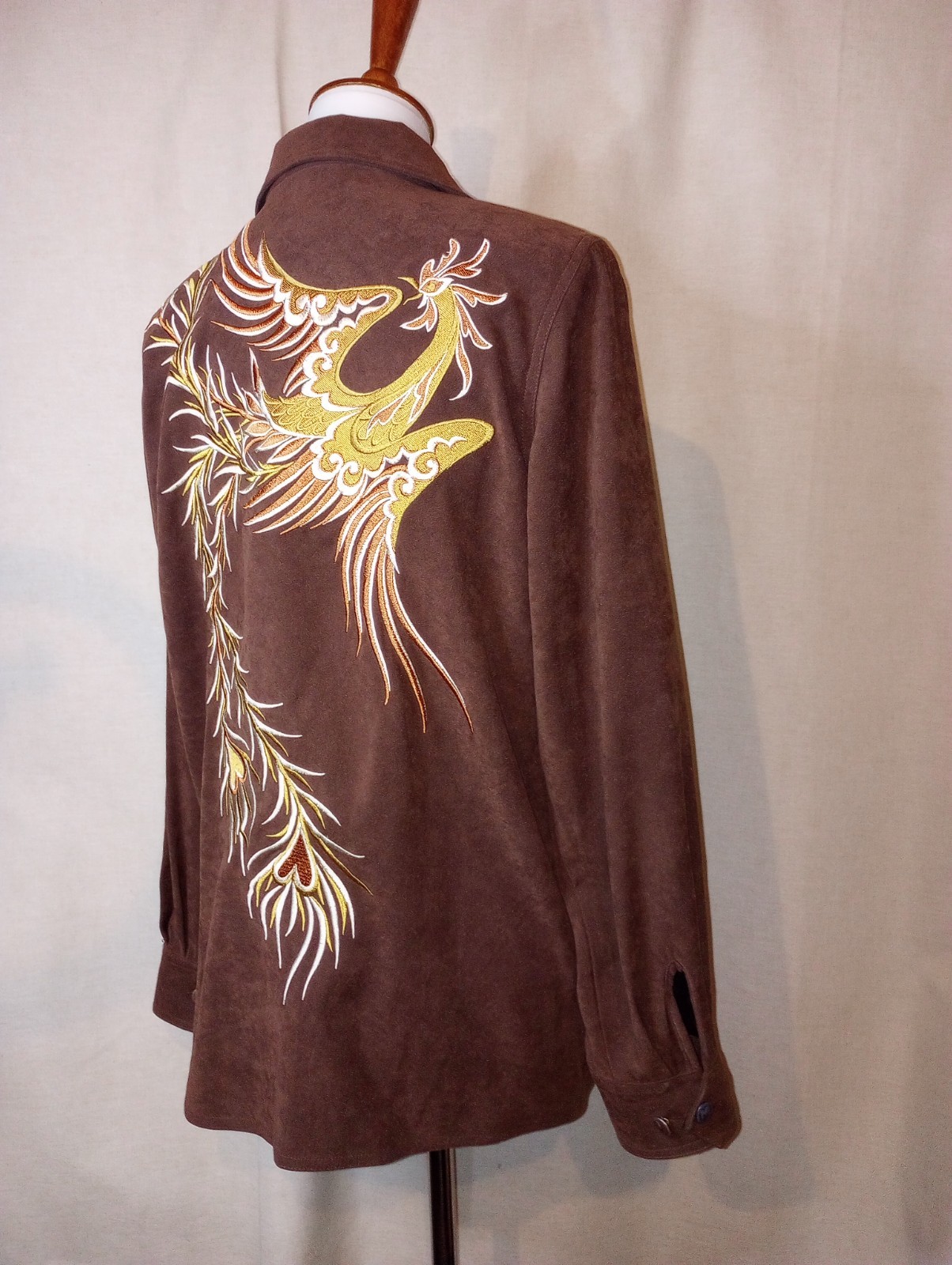 Bob Mackie Vtg Phoenix Wearable Art embroider zip jacket brown faux suede Small