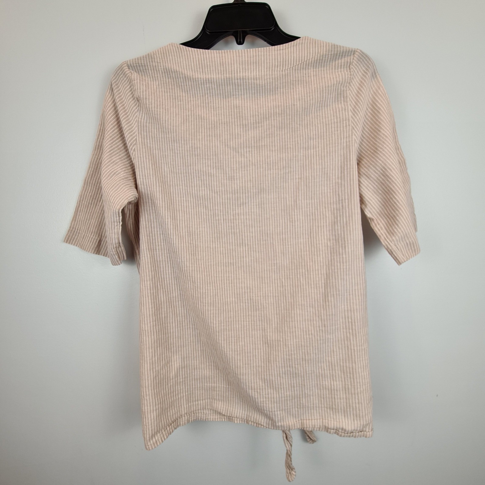 Pleione Womens Tan White Striped Front Tie Knot Short Sleeve Rayon Top Small