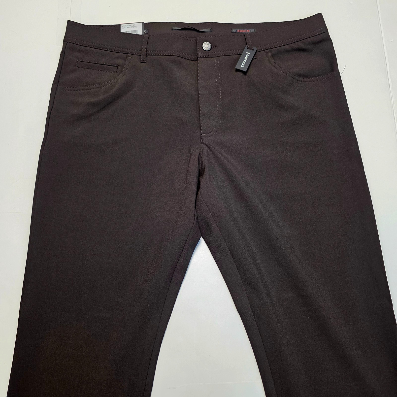 New ALBERTO Stone Ceramica MODERN FIT Casual Pants 38×30 Dark Brown Poly VISCOSE