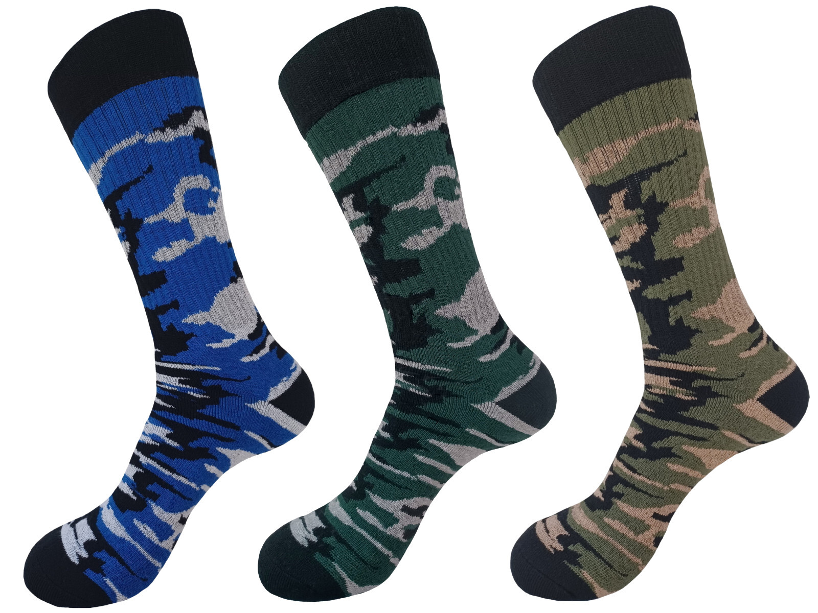 3PK COTTON CAMOUFLAGE CREW ARMY SOCKS SIZE 10-13 TRUE TO SIZE HIKING SOCKS