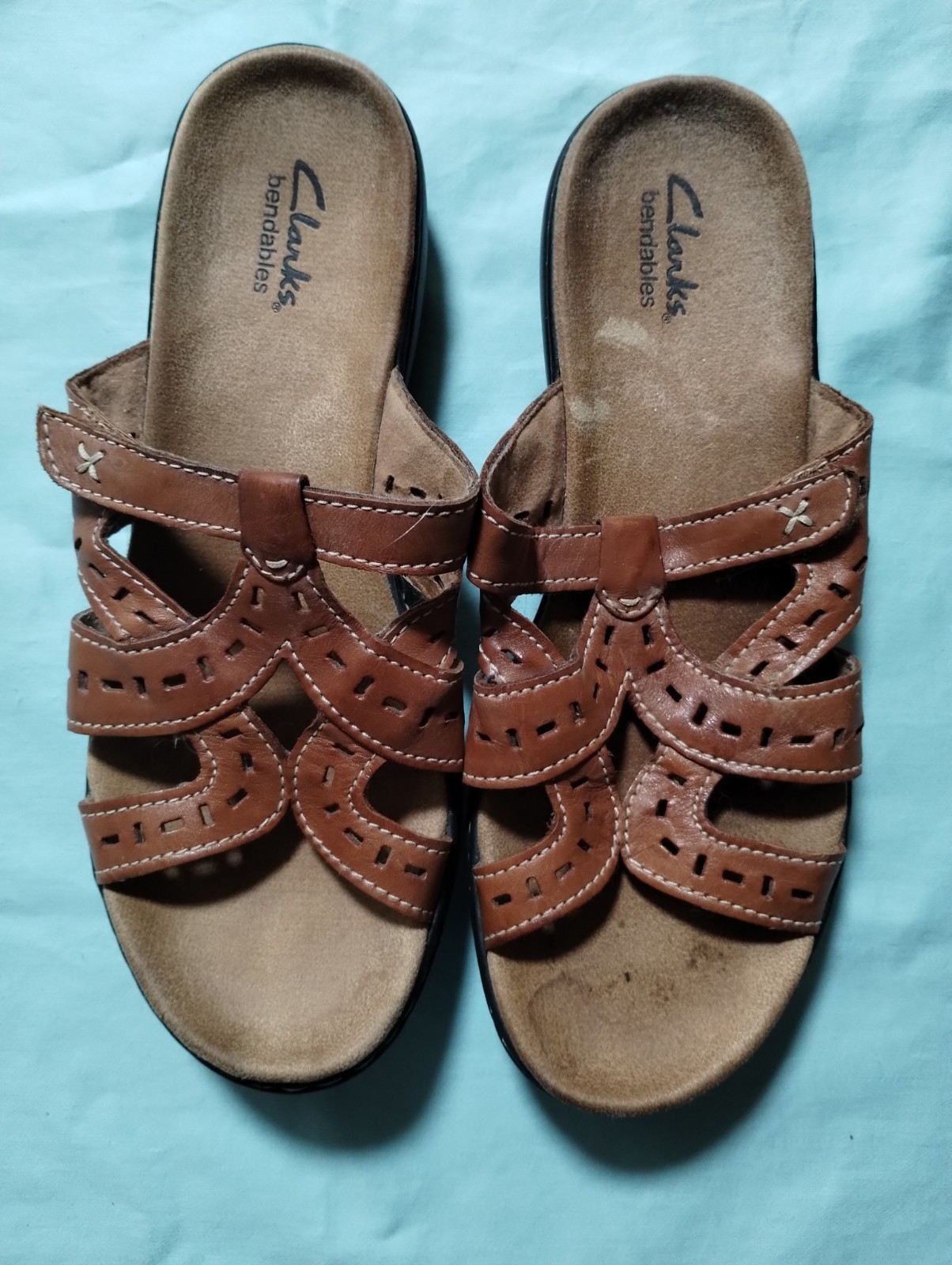 CLARKS BENDABLES SANDALS BROWN LEATHER AND MAN-MADE WOMENS SIZE 9.5 M