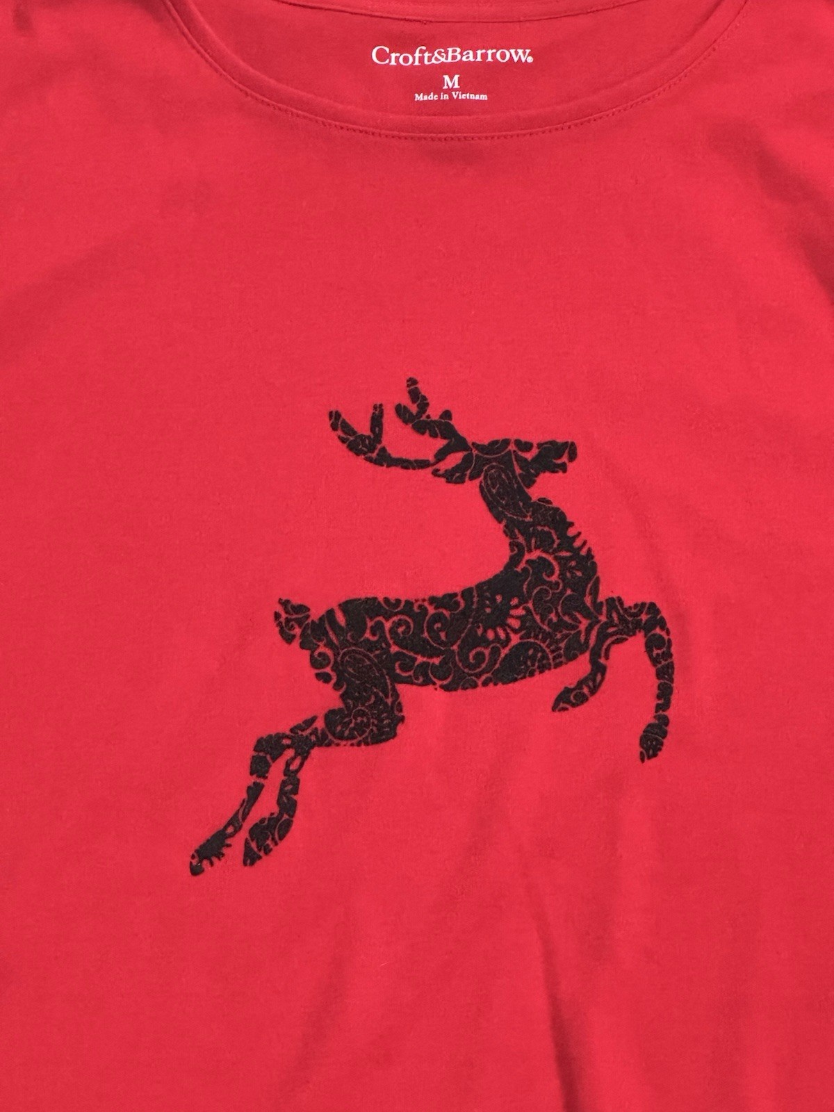 Croft & Barrow Women’s Red Long Sleeve Round Neck Reindeer Graphic T-Shirt M