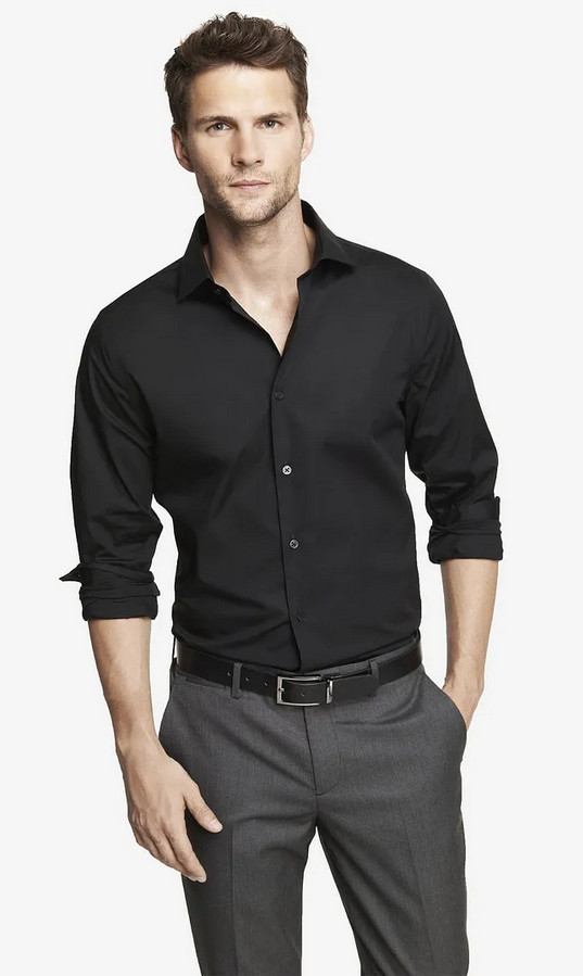 NEW EXPRESS $68 BLACK EXTRA SLIM STRETCH COTTON 1MX DRESS SHIRT SZ M MEDIUM