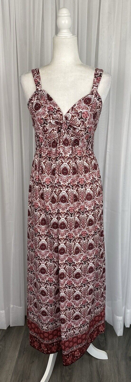 Casa Cabana Size M Wine Red Boho Print Knit Sleeveless Maxi Dress Never Worn