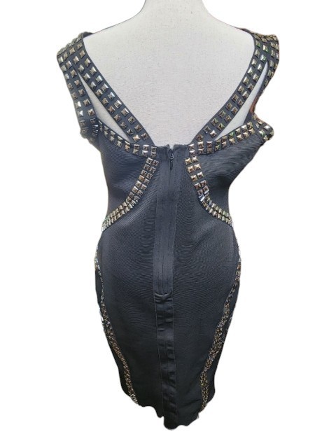 Wow Couture Gold Label Black Studded Bandage Dress Size Large Bondage Goth Punk