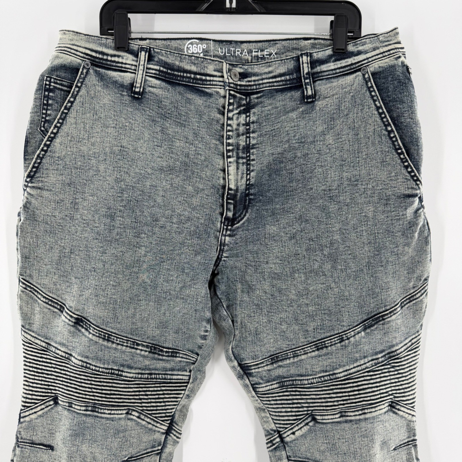 Arizona Jean Co Mens 38 Skinny Jogger 360 Ultra Flex Moto Acid Wash Grey Jeans