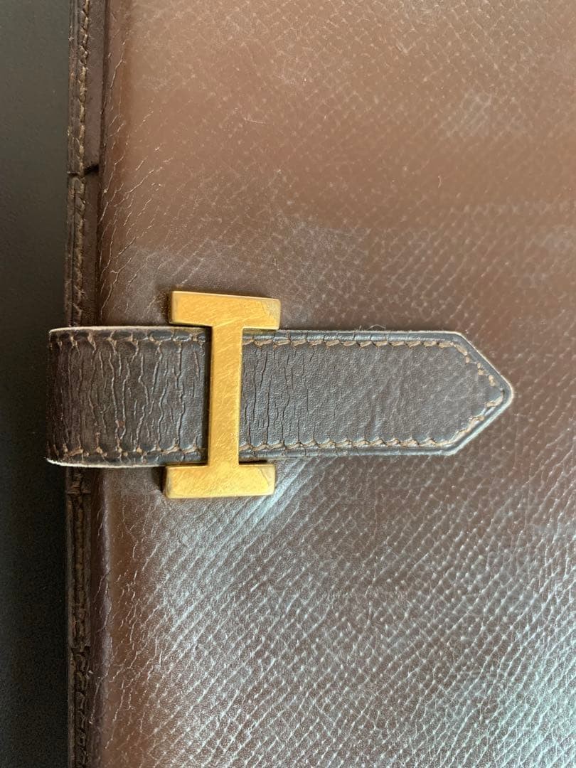 HERMES Bearn Long Wallet, Bifold Wallet, Leather, Engraved Brown 17.5x9cm France