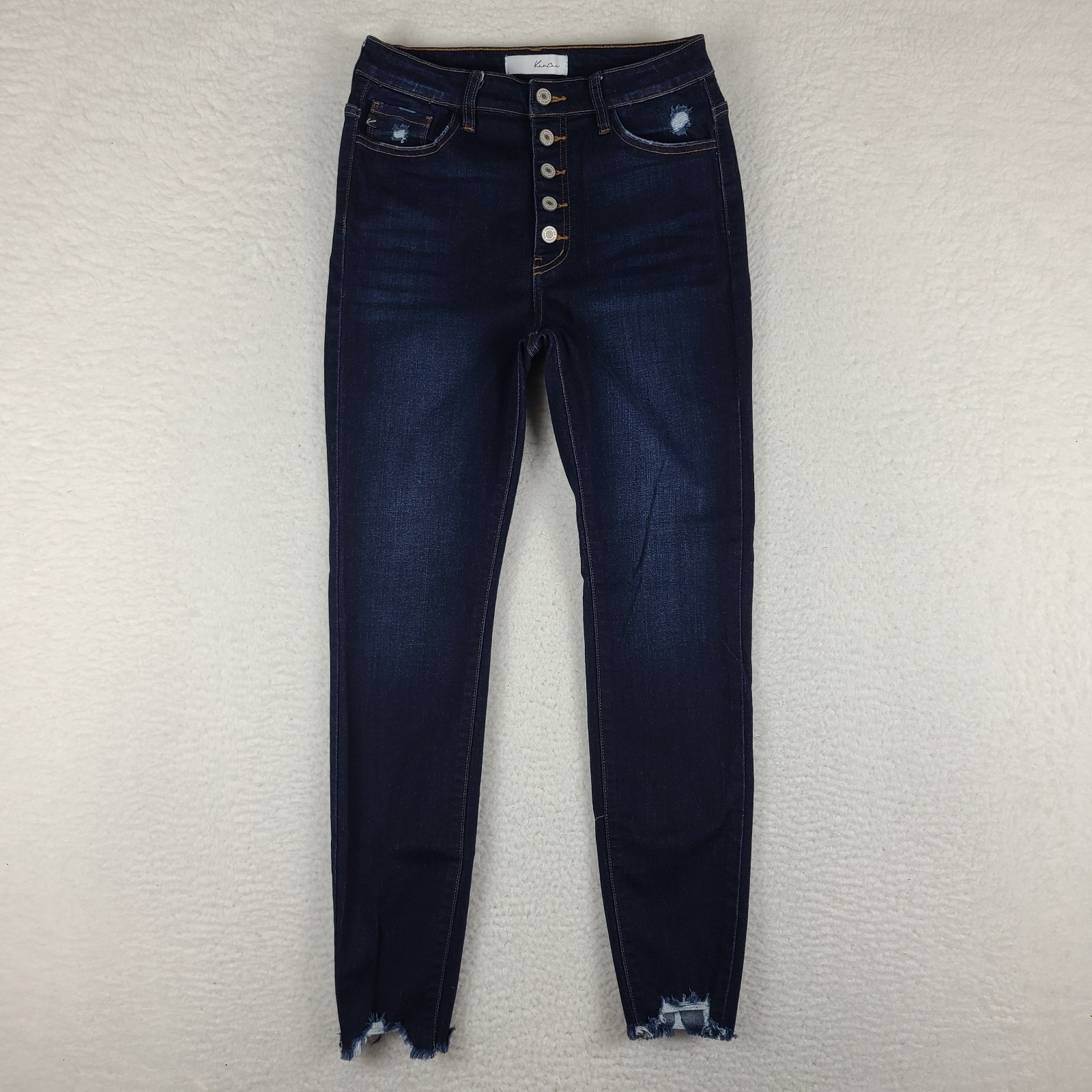 KanCan Jeans Womens 9/28 Skinny Fray Button Fly Blue Dark Wash Denim