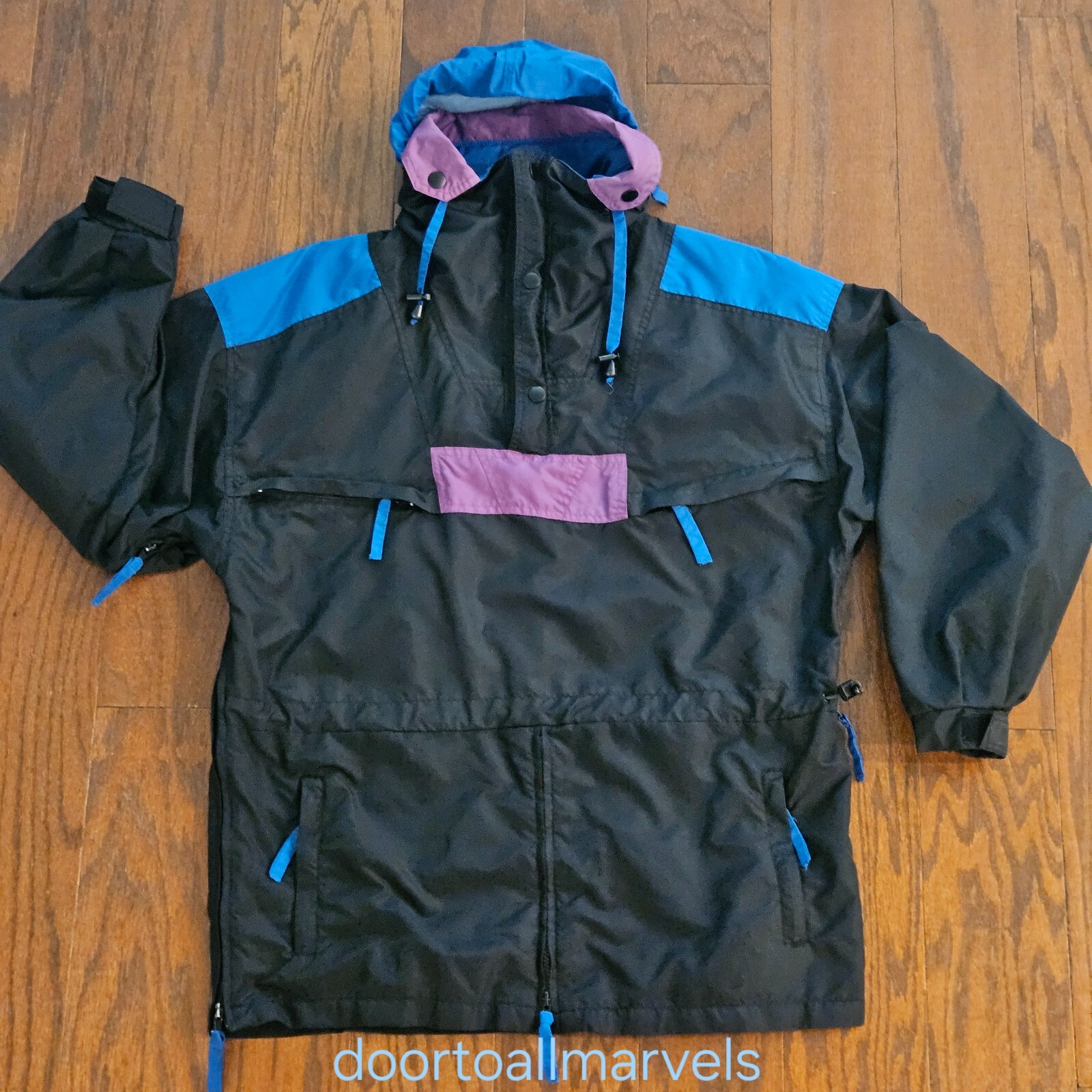 VTG ’90s Herman’s Team Hooded Windbreaker Anorak Color-block sz Med runs Large