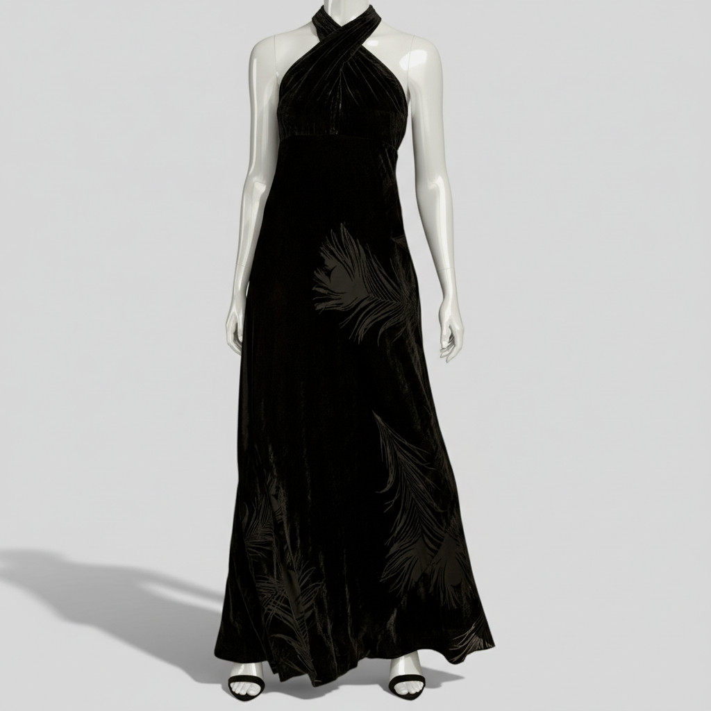 Donna Karan New York Women’s Black Velvet Crisscross Halter Dress Size 16