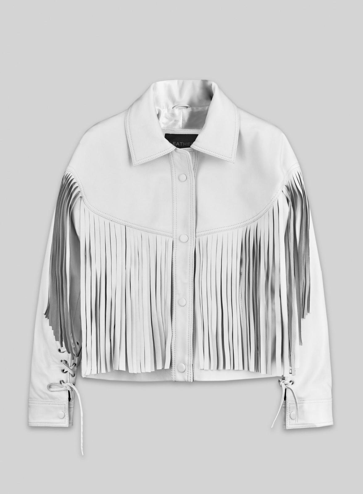Women White Real Leather Jacket Western Fringe Tassel Boho Cowgirl Festival Coat
