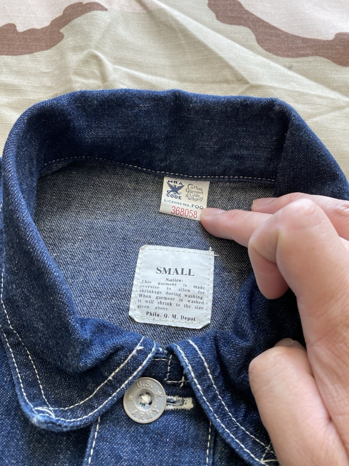 Mash Osaka Reproduction US ARMY WWII M-35 Denim Pullover Jacket Small MOC