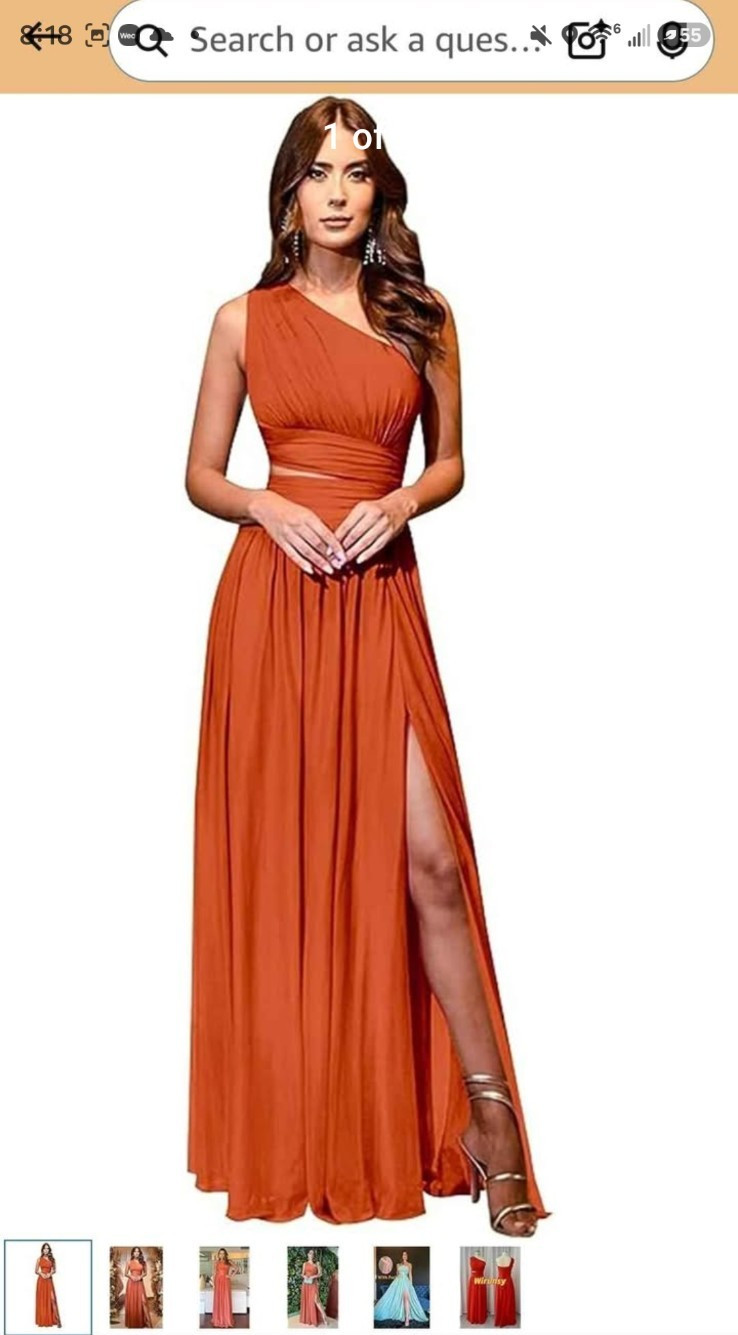 Wirunsy Women’s 10 Solid Red One-Shoulder Chiffon Maxi Dress Cut Out Lace Up