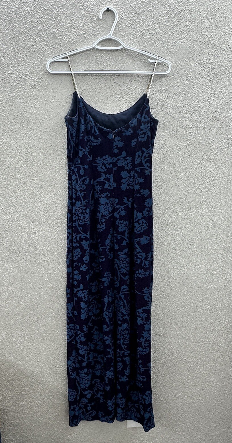 Bari Jay Womens Dress Size 5-6 Blue Floral Gem Spaghetti Staps Maxi Vintage