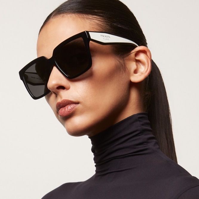 Prada PR24ZS Cat Eye Sunglasses Black White Temple Grey Lens Women Authentic