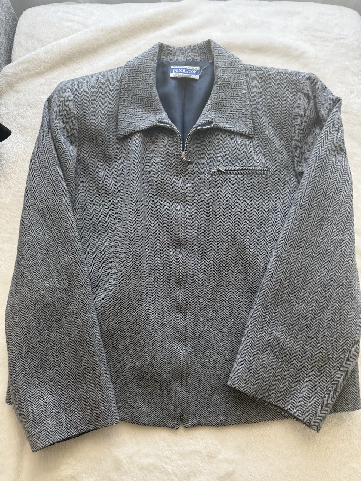 Pendleton Knockabouts Women’s Gray Herringbone Wool Zip Jacket Lined Pockets 14