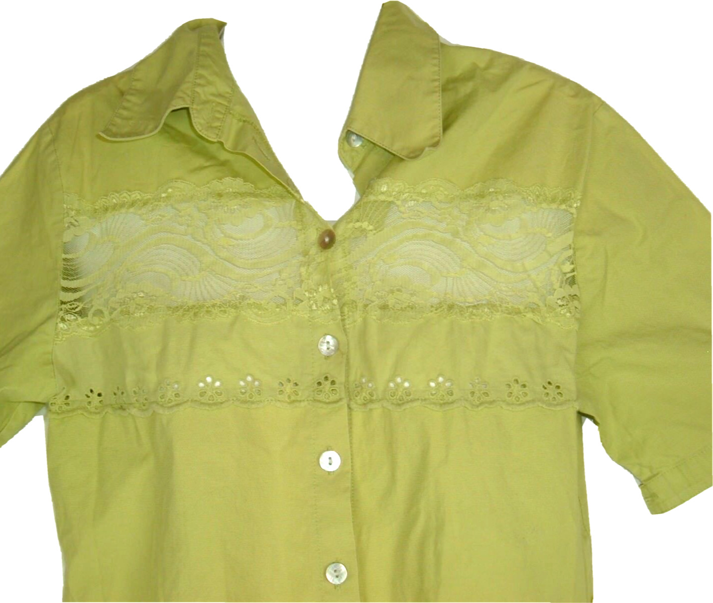 Vintage Top lace eyelet trim green boho Blouse Shirt Small DRESS-U by Sharon