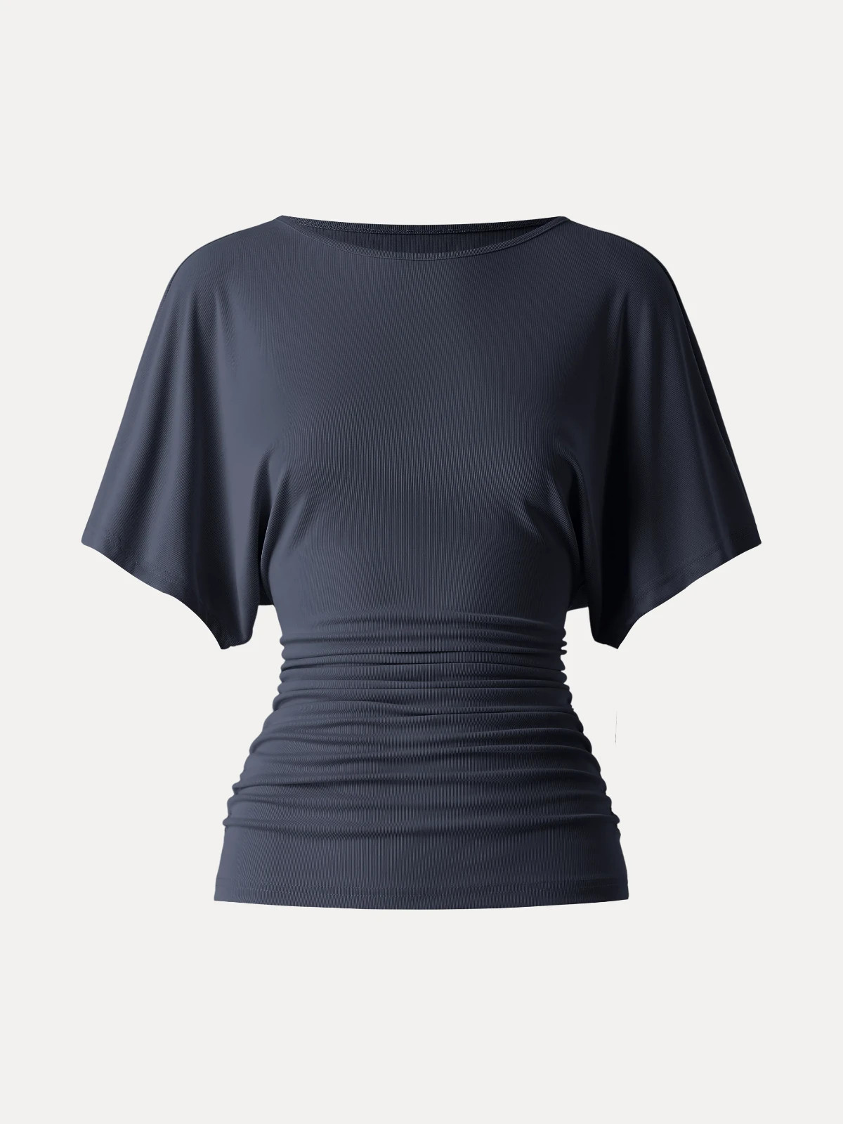 OGL Effortless Boatneck Batwing Sleeve Side Ruched Top, Deep Navy, New