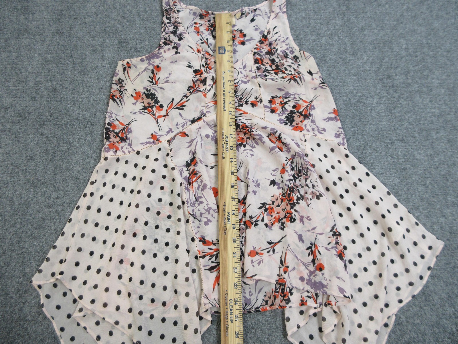 Vanessa Virginia Top Womens Medium Floral Polka Dot Handkerchief Hem Sleeveless
