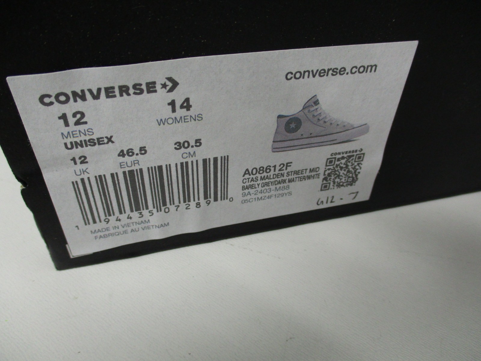 Converse All Star CTAS Malden St. Light Gray Mid Shoes Mens Sz 12 Canvas