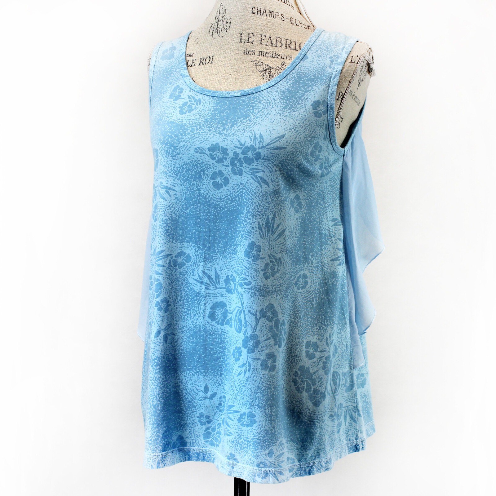 CMC Color Me Cotton Blue Floral Sleeveless Blouse Top Tunic Medium Made USA