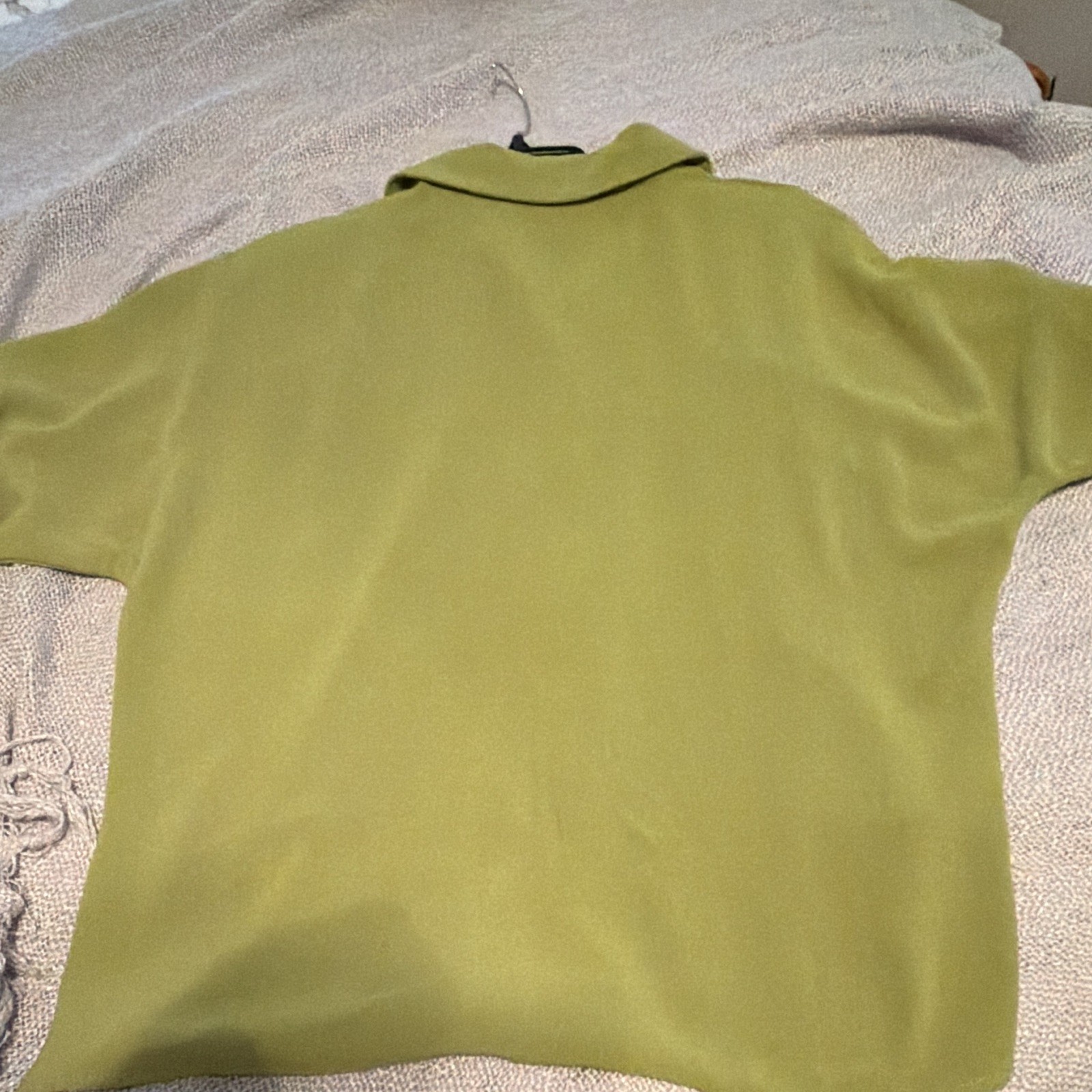 Multiples Women’s Green Solid Collared Button-Front Short Sleeve Blouse M
