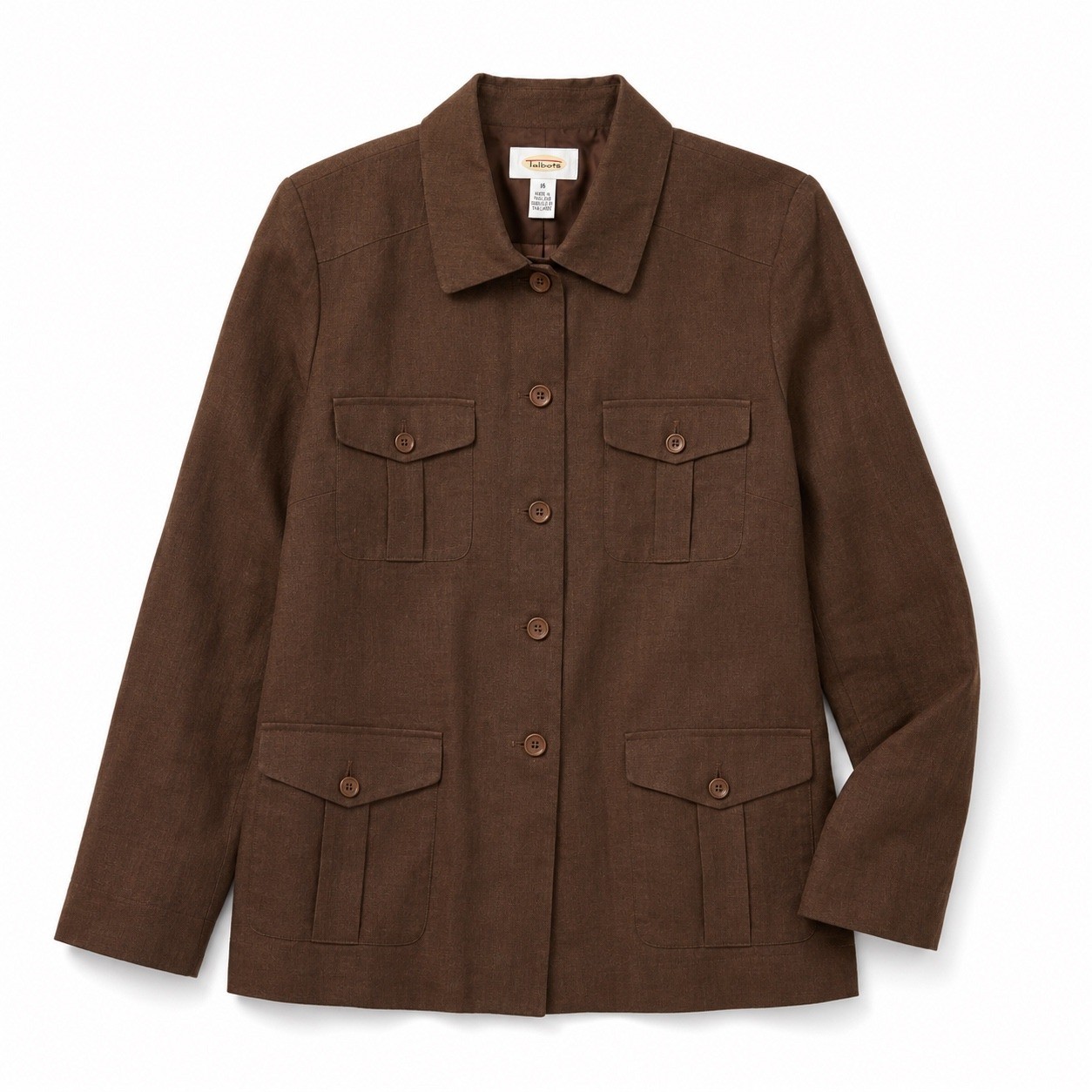 Talbots Irish Linen Safari Field Jacket Womens 16 Chocolate Brown Utilty Blazer