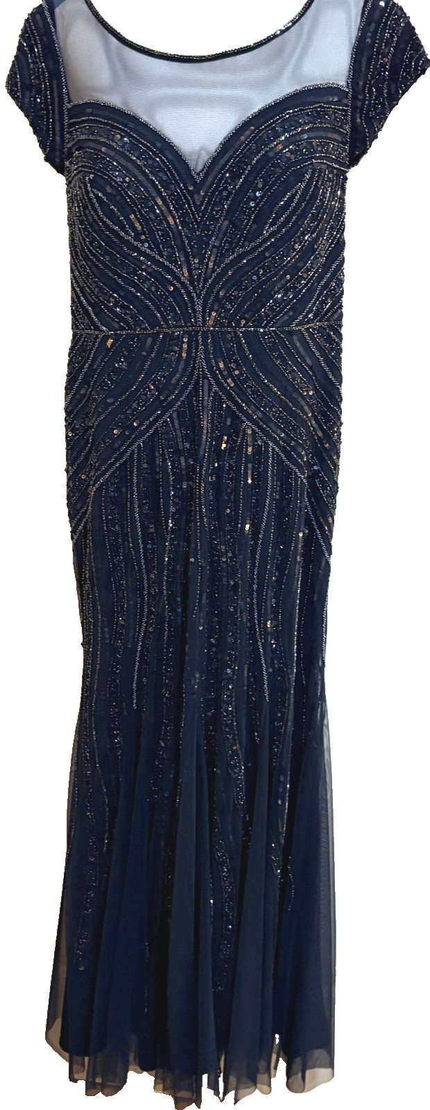 Adrianna Papell Beaded Navy Gown Sz 14 Mother of Bride Elegant Wedding Dress